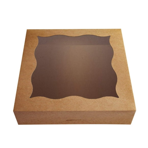 Cajas para panadería CHERRY, paquete de 15 unidades, 30 x 30 x 8 cm, con ventana de PVC Kraft