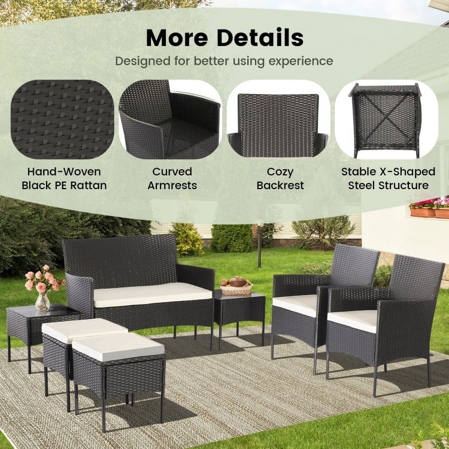 Aimee Lii 7 Pieces Outdoor Wicker Sofa Set with Coffee Table, Backyard Furniture, Rustproof Aimee Lii 7 Pieces Outdoor Wicker Sofa Set with Coffee Table, Backyard Furniture, Rustproof