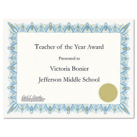 8.5 in. x 11 in. Award Certificates with Gold Seals - Unique Blue/White Border (25/Pack)