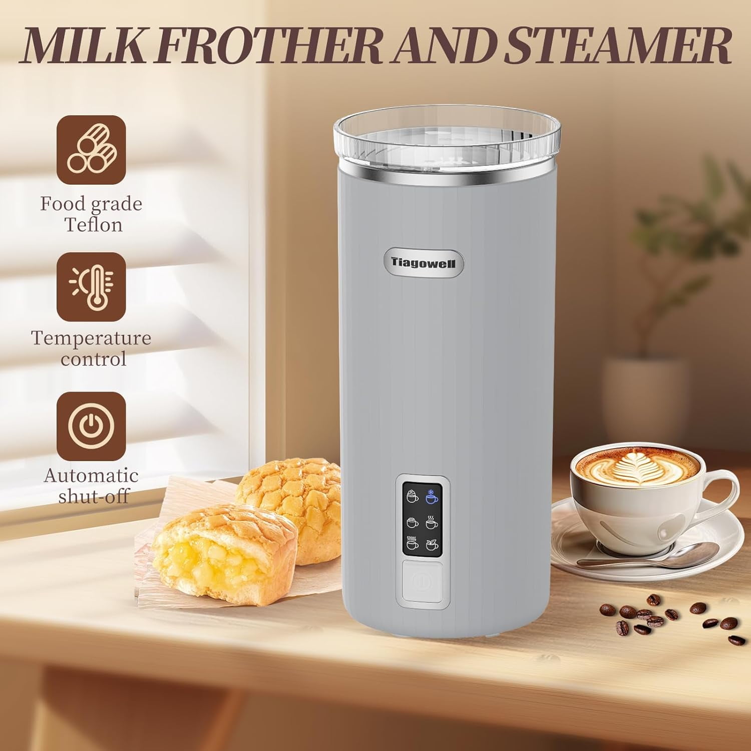 LUFF Milk Frother, 6-in-1 Electric Milk Steamer, Automatic