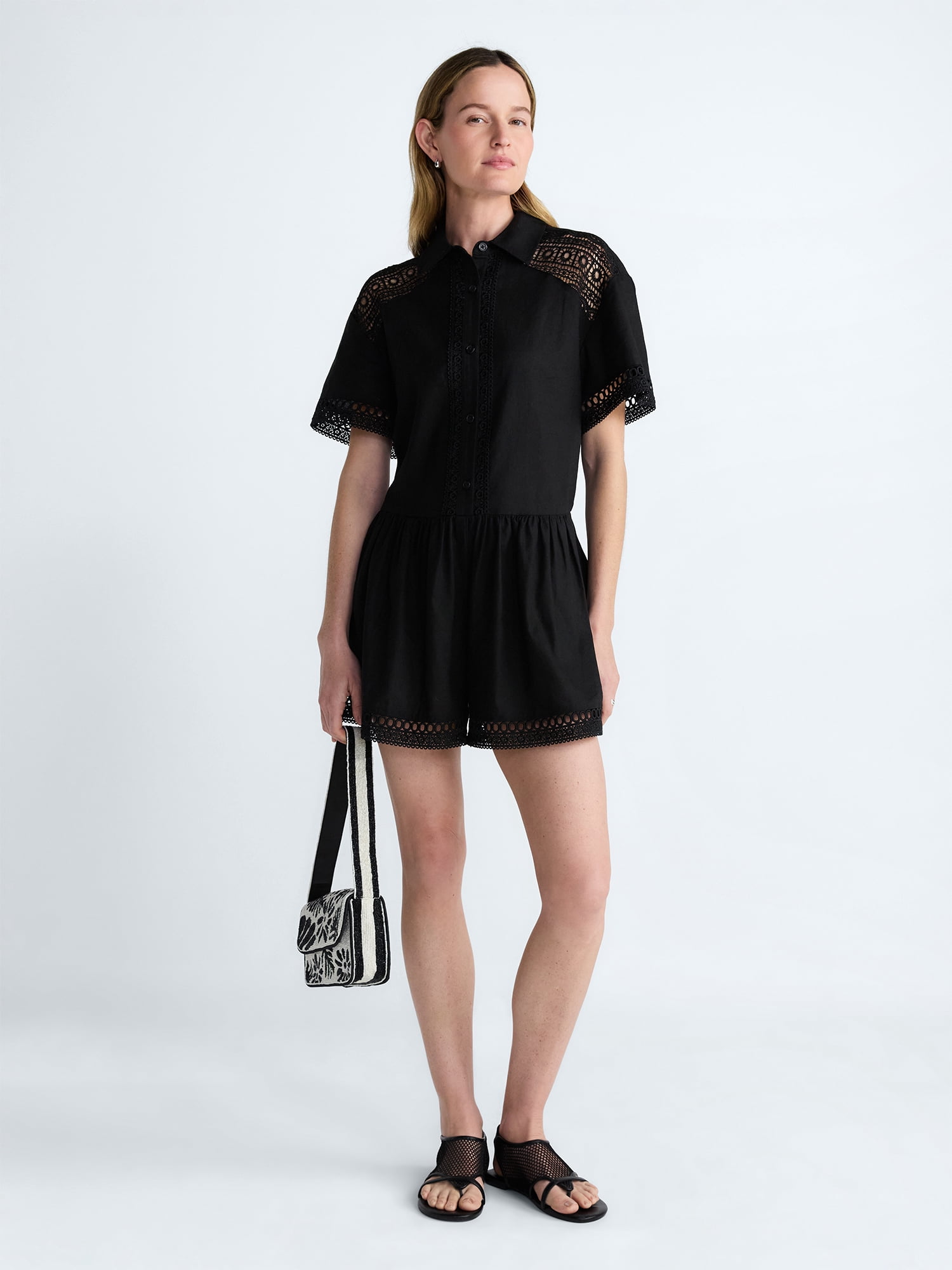 Scoop Women's Crochet Romper, Sizes XS-4XL