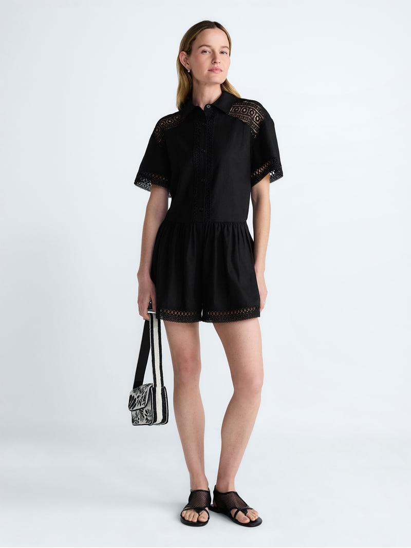 women's lace crochet romper dress with built-in shorts Women's Lace Crochet Romper Dress with Built-in Shorts  pinklaura.shop