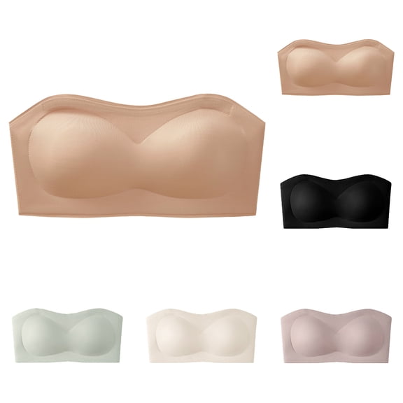 QNANSPI Women Strapless Bras,Everyday Bras,Strapless Bandeau Bra Solid Color Seamless Support Comfortable Smoothing Coverage