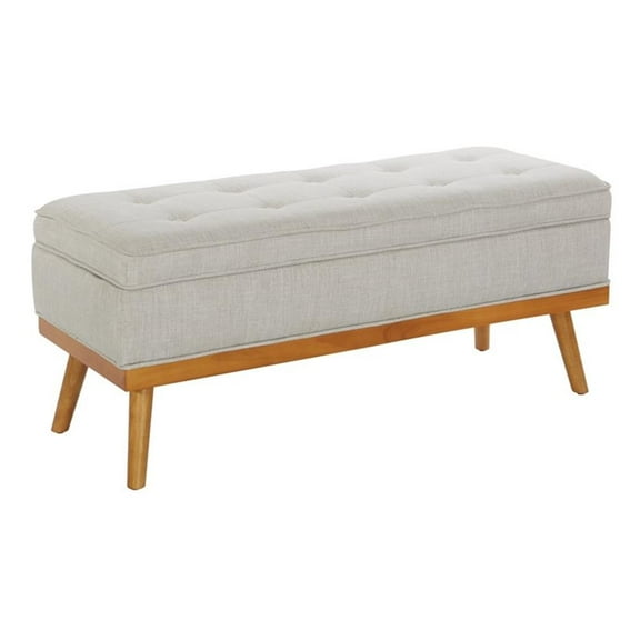 OSP Home Furnishings Katheryn Storage Bench in Fog Fabric with Light Espresso Legs