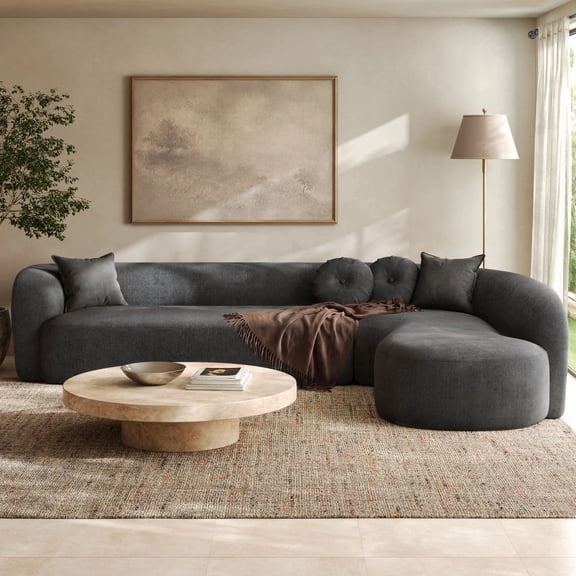 MODERNLUXE 128" Oversized Curved Sectional Sofa, L Shaped Cloud Deep Seat Sofa Couch with 2 Cushions & 2 Pillows,Chenille 4-Seat Modular Couch for Living Room,Gray