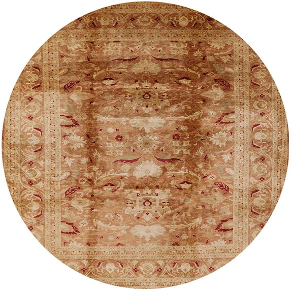 Ahgly Company Indoor Round Mid-Century Modern Brown Sand Brown Oriental Area Rugs, 6' Round
