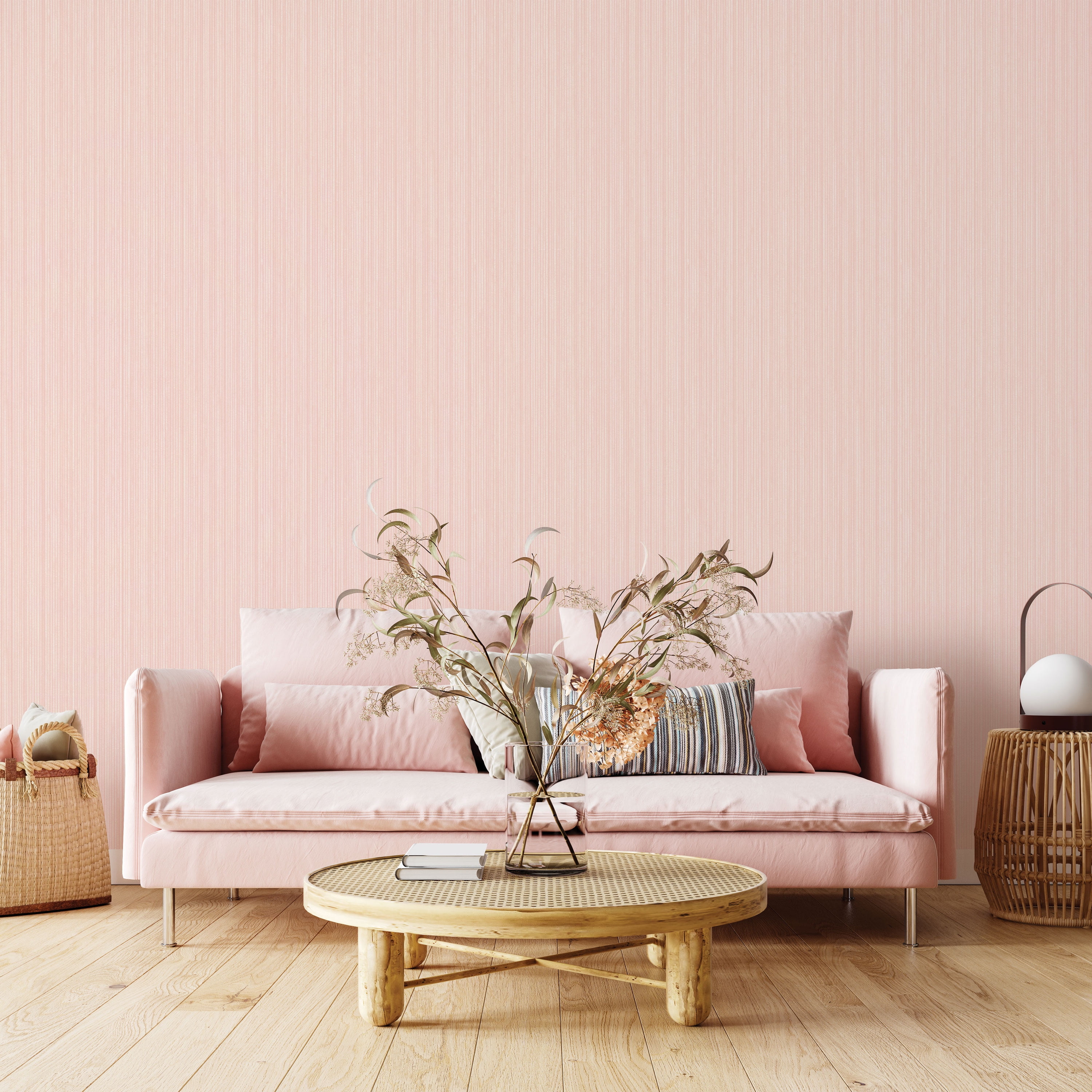 Tempaper Textured Faux Grasscloth Pink Peel and Stick Wallpaper, 20.5" x 16.5'