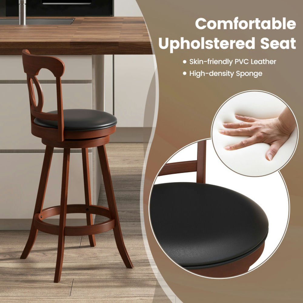 Demi Bonn 30" Set of 2 Swivel Bar Stools with Footrest, Modern Dining Chair with Backrests, Brown