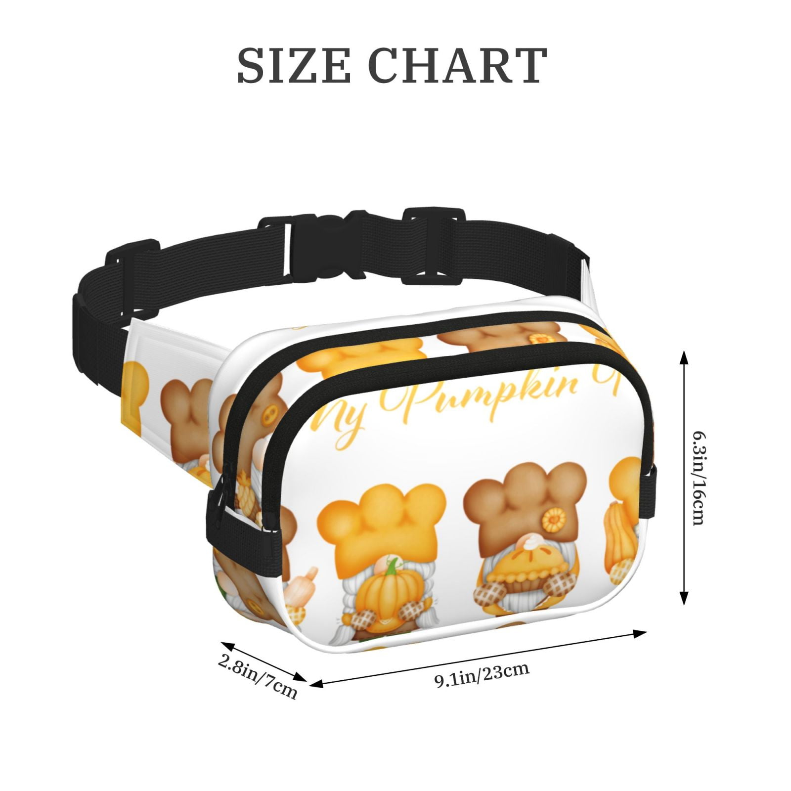 Picia Pumpkin Pie Gnome Print Square Double-Layer Waist Bag Mini Adjustable Waist Belt Bag Exercise Running Travel Hiking