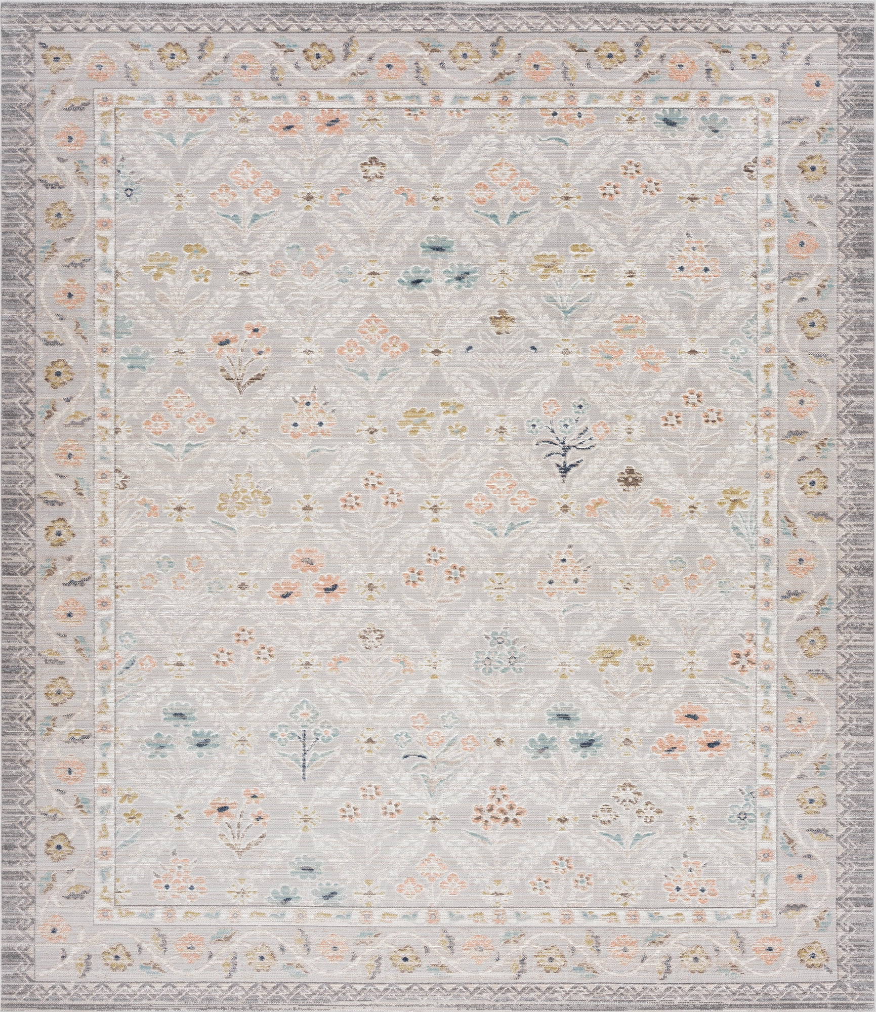 Crestwood Traditional Oriental 8x10 Gray and Aqua Polyester Indoor Area Rug, 7'10'' x 9'4''