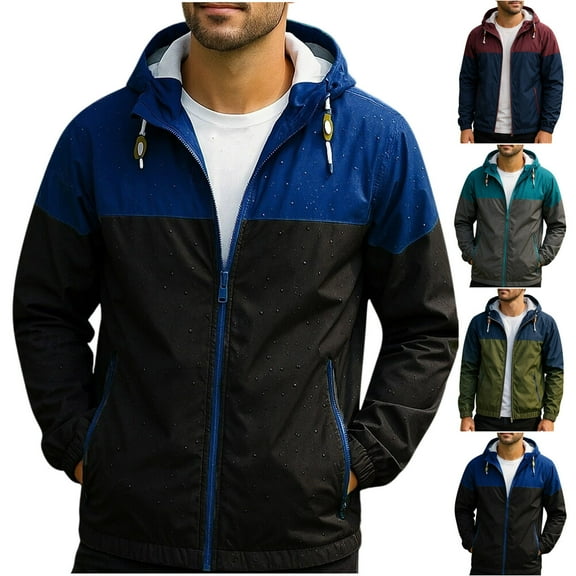 Txeol Men's Waterproof Rain Jacket Full Zip Hooded Raincoats Winter Padded Warm Outdoor Athletic Windbreaker with Pockets,Gray,S