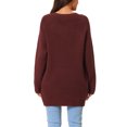 thumbnail image 3 of INSPIRE CHIC Women's Round Neck Pullover Long Sleeve Casual Sweater with Pockets M Wine Red, 3 of 5