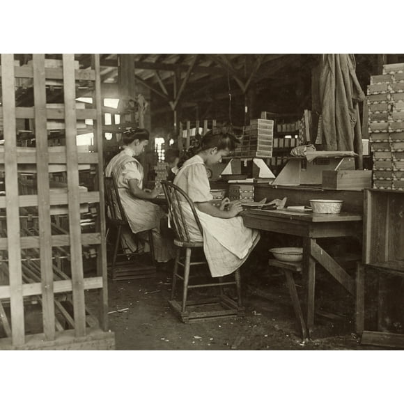 Cigar Box Factory, 1909. /Nyoung Girls Working At The Tampa Cigar Box Factory In Tampa, Florida. Photograph By Lewis Hine, January 1909. Poster Print by  (18 x 24)