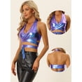thumbnail image 2 of Top metálico con cuello halter para mujer con cuello en V profundo sin espalda holográfico Azul púrpura XL, 2 of 6
