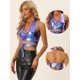 thumbnail image 2 of Top metálico con cuello halter para mujer con cuello en V profundo sin espalda holográfico Azul púrpura XL, 2 of 6