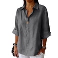 thumbnail image 5 of Pxiakgy Women's Summer Linen Shirts Henley Tops Oversized Tshirts Vintage Vacation Tees Lightweight Shirt Casual Blouses Roll Up Sleeve Shirt 3/4 Length Sleeve Womens Tops Gauze Shirts Tunics Top XL, 5 of 7