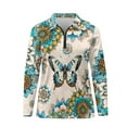 thumbnail image 4 of Yuyamidu Butterfly Golf Top for Women Golf Shirts Boho Flowers Long Sleeve Collared Tennis Shirt Comfy Quarter Zip Activewear Size L, 4 of 8
