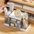 thumbnail image 5 of Clear Plastic Desk Organizer with Drawers and Compartments, Desktop Storage Caddy with Pen Holders for Office Supplies, Makeup, and Accessories, 5 of 6