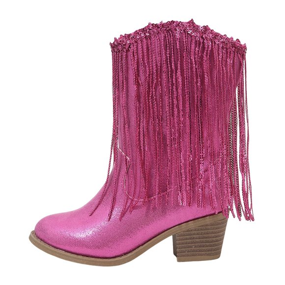 Zanarzt Girls Chelsea Boots Big Kids Western Boots with Easy On Handles Rubber Kids Rain Boots for Girls Hot Pink,9.5-10 Years
