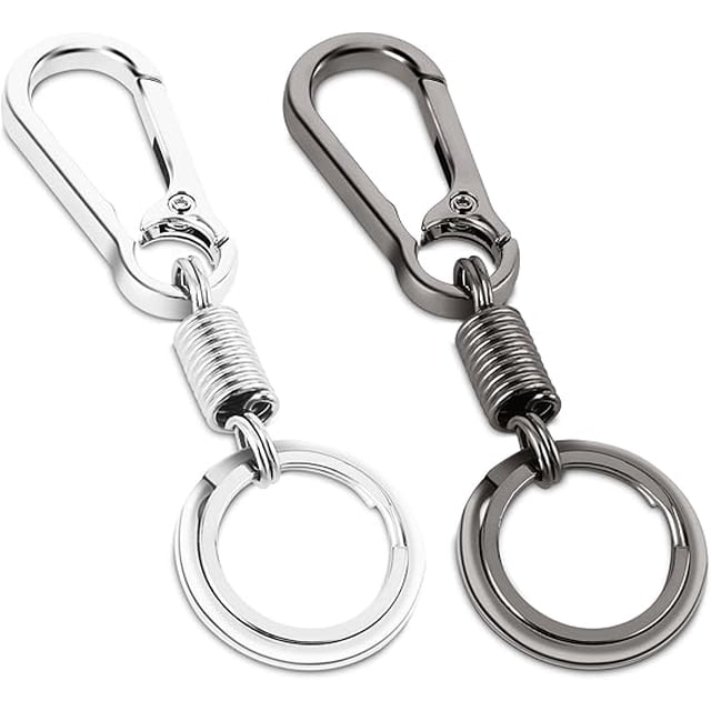 Spring Keychain Clip Key Ring, 2PCS Metal Keychain Carabiner Clip Keyring Keychain with 2 Key Rings Retractable Key Ring Chain