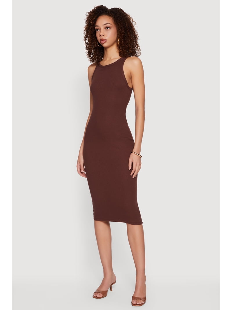 racerback midi dress Women's Rib Knit Racerback Tank Midi Dress