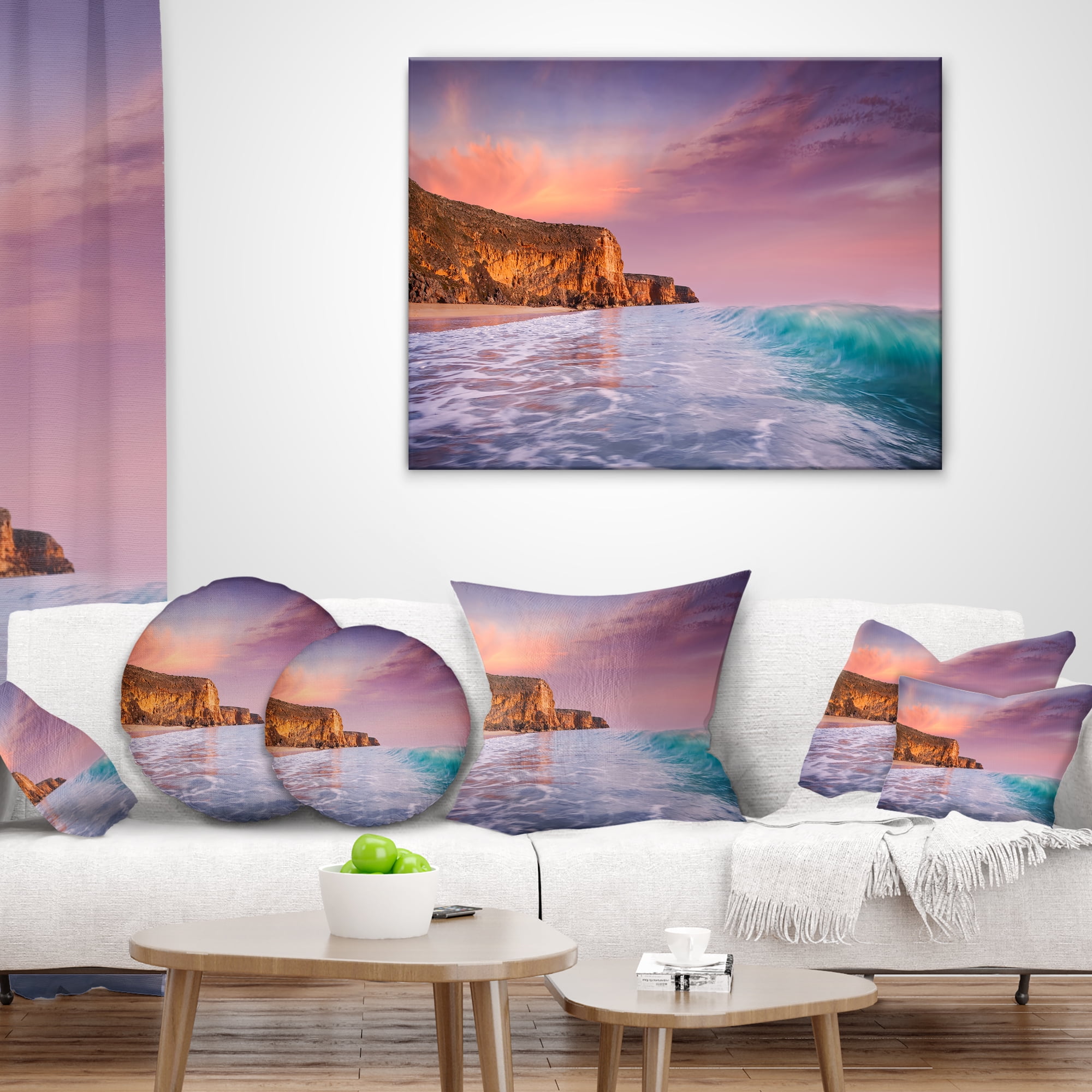 Designart Beautiful Paradise Sunset - Seascape Throw Pillow - 12x20