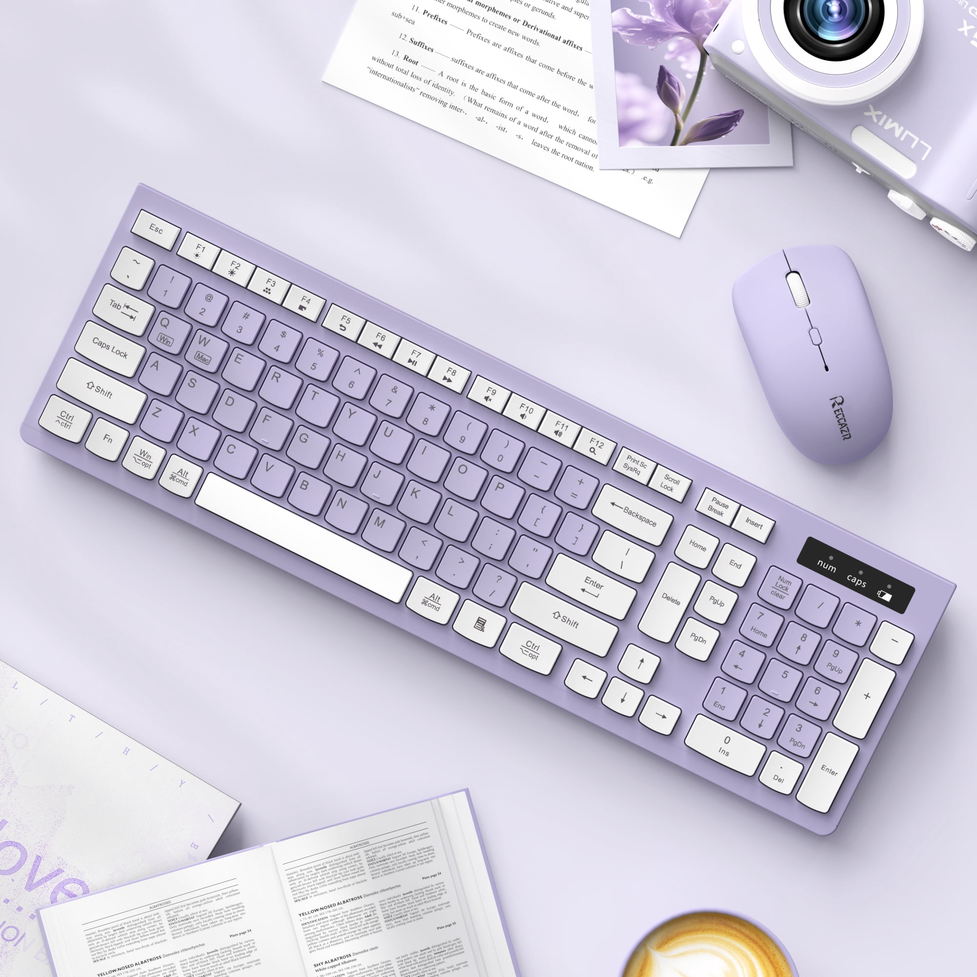 RECCAZR Wireless Keyboard and Mouse Combo for Windows, 2.4G Full Size, 12 Multimedia and Shortcut Keys, 3-Year Battery Life,  for Windows, Mac OS Desktop/Laptop/PC(Blue)