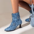 thumbnail image 4 of B91xZ Bottes d'Automne pour Femmes Fermeture Éclair Extérieure Bottine Plate, Bleu 38, 4 of 4
