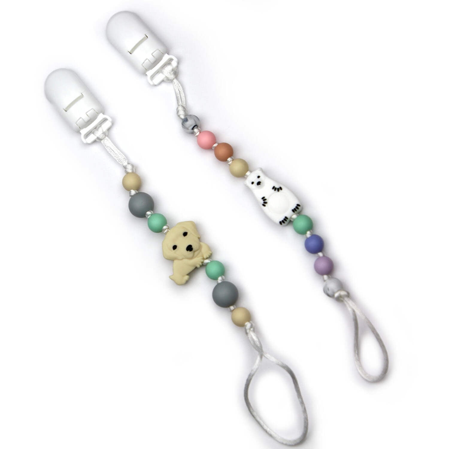 Dog & Polar Bear Silicone Pacifier Clip 2pk