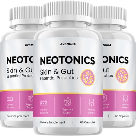 Neotonics Advanced Probiotic Supplement for Skin and Gut Health, 3 Pack, 180 Capsules