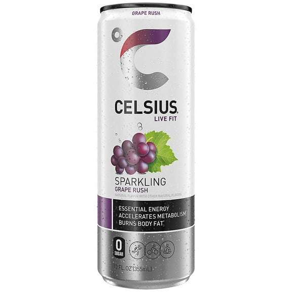 Pack of 12, Celsius Sparkling Grape Rush Energy Drink, 12 fl oz