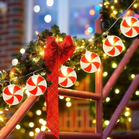 Christmas String Lights Battery Operated,6.56FT Battery Powered with 10 Lollipop Lights,Christmas String Lights for Winter Festival Party Indoor Decor (Candy)