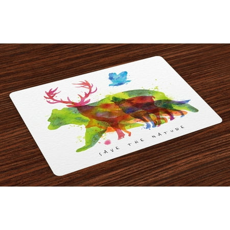 Animal Placemats Set of 4 Alaska Wild Animals Bears Wolfs Eagles Deers in Abstract Colored Shadow like Print, Washable Fabric Place Mats for Dining Room Kitchen Table Decor,Multicolor, by (Best Place To See Eagles In Alaska)