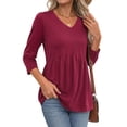 thumbnail image 3 of MOSHU V Neck Womens Tops 3/4 Length Sleeve Tops for Women Babydoll Tunic Dressy Casual Womens Blouses, 3 of 10