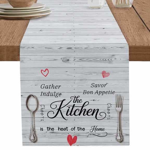 nqOlkjepod Grey Retro Art Table Runner 48 Inches Long Farmhouse Dress Scarves, Spoon Fork Vintage Farmhouse Wooden Dining Tablerunner for Coffee Table/Kitchen Island/Party Décor, 13" x 48"