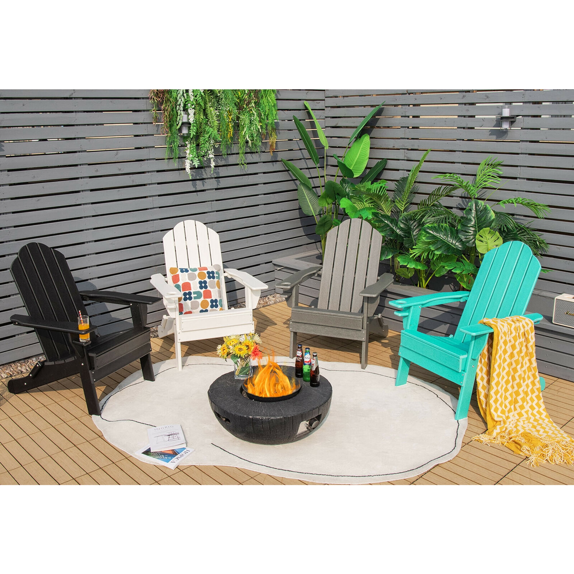 Gymax 2PCS Patio Folding Adirondack Chair Weather Resistant Cup Holder Yard Turquoise