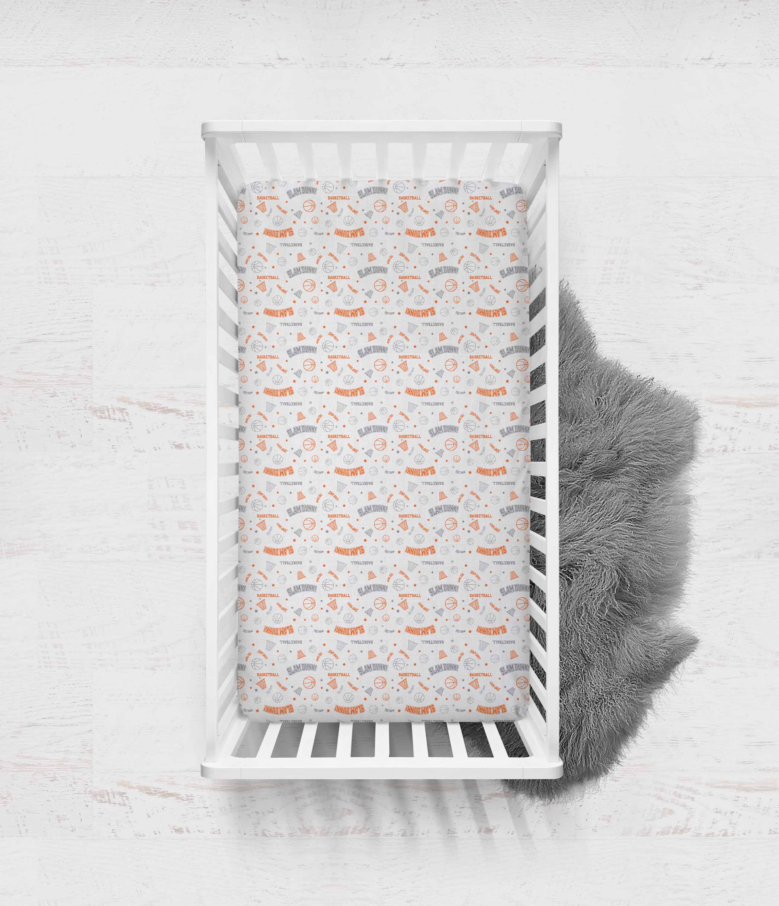 Bacati - Sports Crib/Toddler Bed Fitted Sheets 100% Cotton Muslin 2 Pack, Basketball Orange/Grey