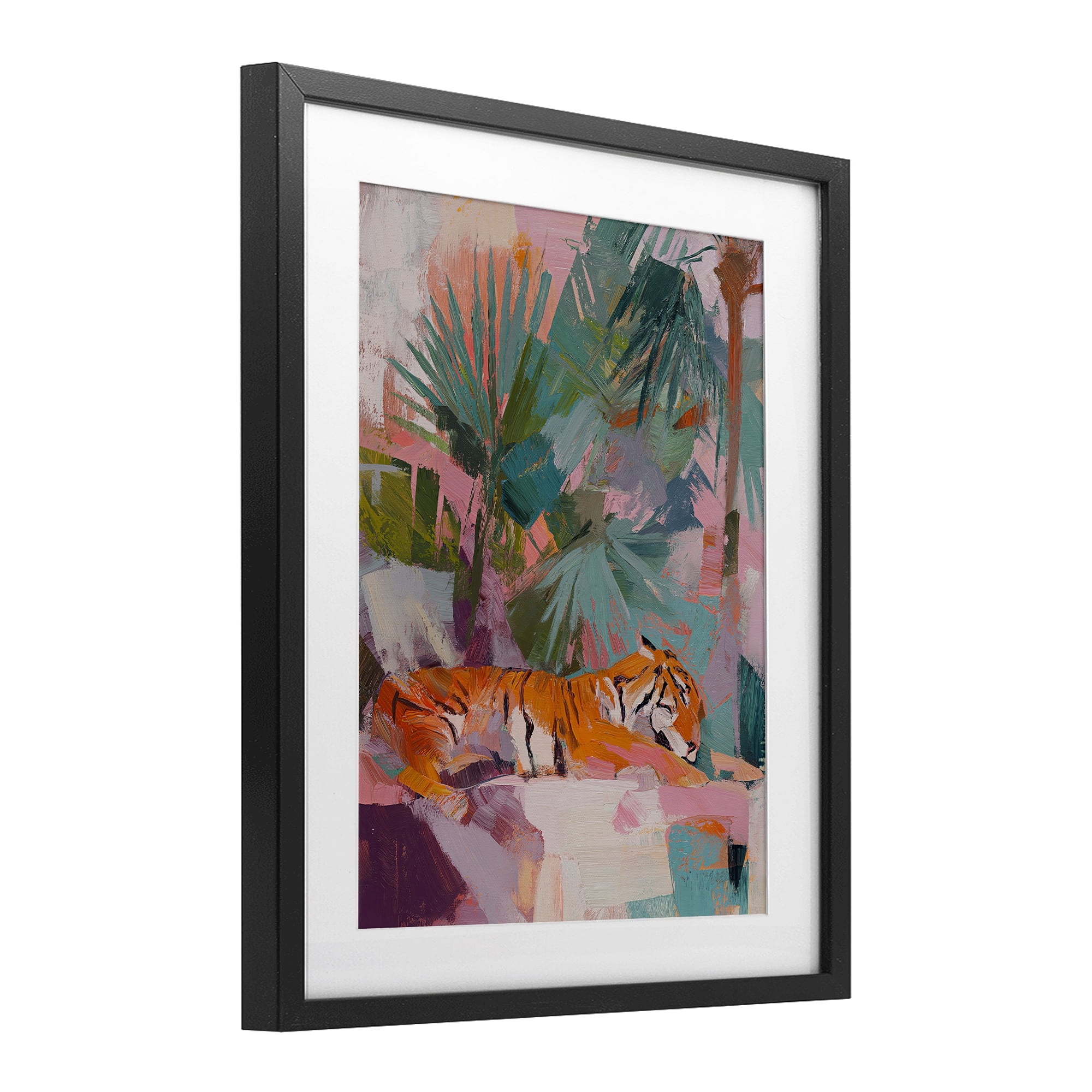 Stupell Industries Resting Tiger Beneath Leaves Black Framed Print Under Glass, design by Svetlana Aleynikova