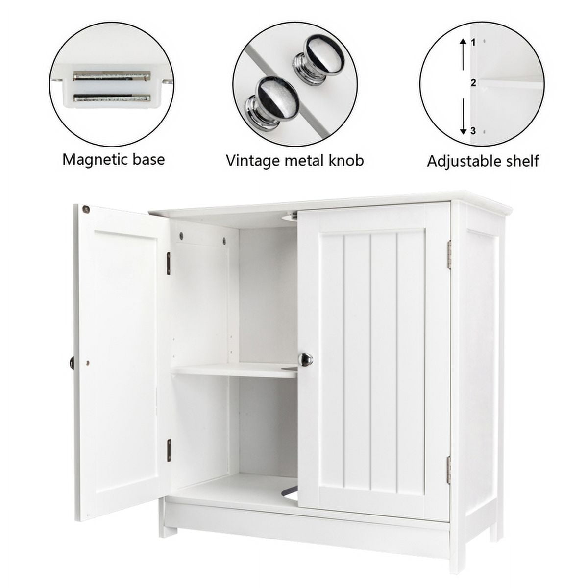 White Waterproof Bathroom Sink Cabinet w/Magnetic Base & Vintage Knobs - Adjustable Shelf Under Sink Storage 23.6x11.4x23.6 Inch