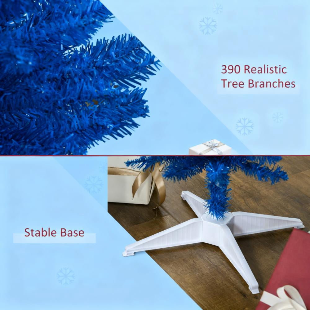 6ft Unlit Blue Pencil Christmas Tree 390 Tips Easy Assembly Plastic Base Small Space Holiday Decor