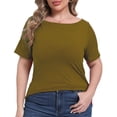 thumbnail image 5 of Gocolloa Womens Plus Size Boat Neck Short Sleeve T Shirts Slim Fit Summer Dressy Tops Tee Army Green 2X, 5 of 6