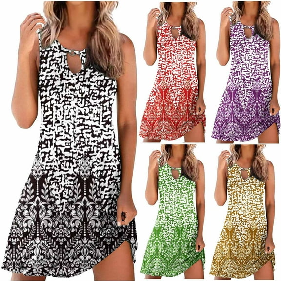 Beach Dresses for Women 2025 Trendy Boho Floral Print Sundresses Sleeveless Beach Cover Up Dress Sales of the Day Green M