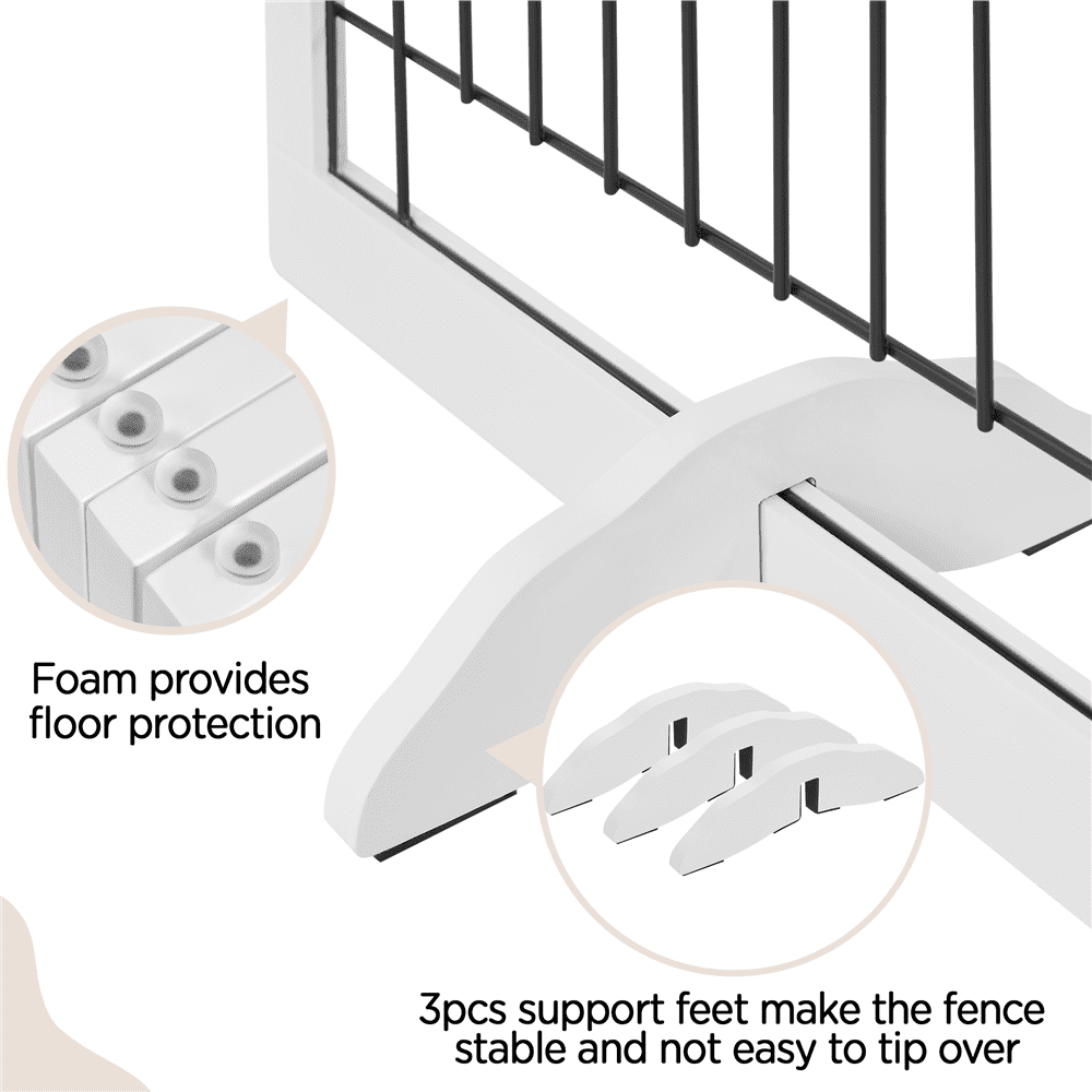Alden Design 32.5" Tall Foldable Pet Gate with 3 Support Feet, White