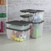 Sterilite 76 Quart Stacker Storage Bin, Clear Plastic Storage Container with Latch Lid, Durable, Dark Gray