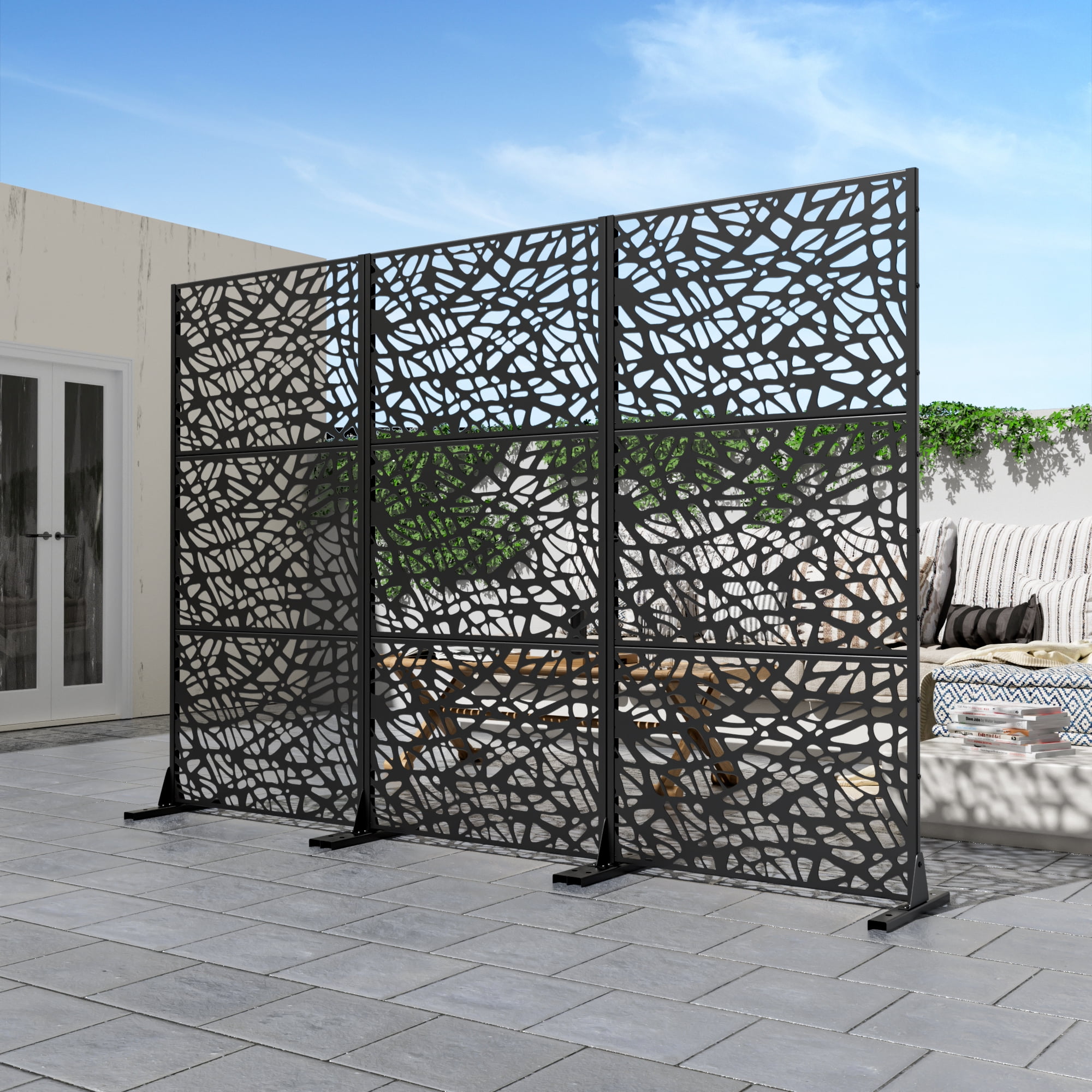 MAYEERTY Outdoor & Indoor Metal Panel Screen, Heavy-Duty Decorative Partition,Black