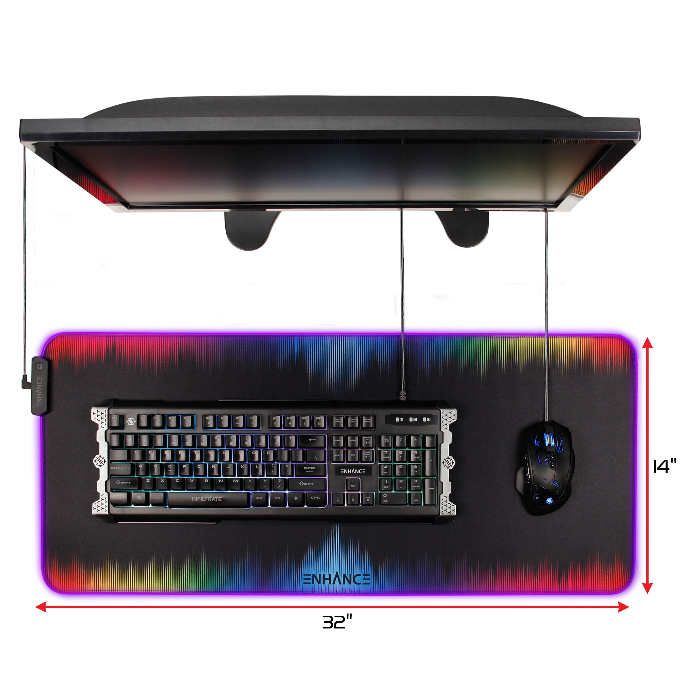 Enhance Extra Large LED Gaming Mouse Pad - Soft XXL Desk Mat with 7 RGB Colors, 3 Color Modes, Smart Control, Water Resistant High Speed Tracking Surface - (Multicolor) - Extended - 32 x 14 Inches