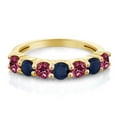 thumbnail image 2 of Gem Stone King 18K Yellow Gold Plated Silver Round Pink Tourmaline Blue Sapphire Anniversary Ring for Women (1.26 Cttw, Gemstone Birthstone, Size 5), 2 of 4