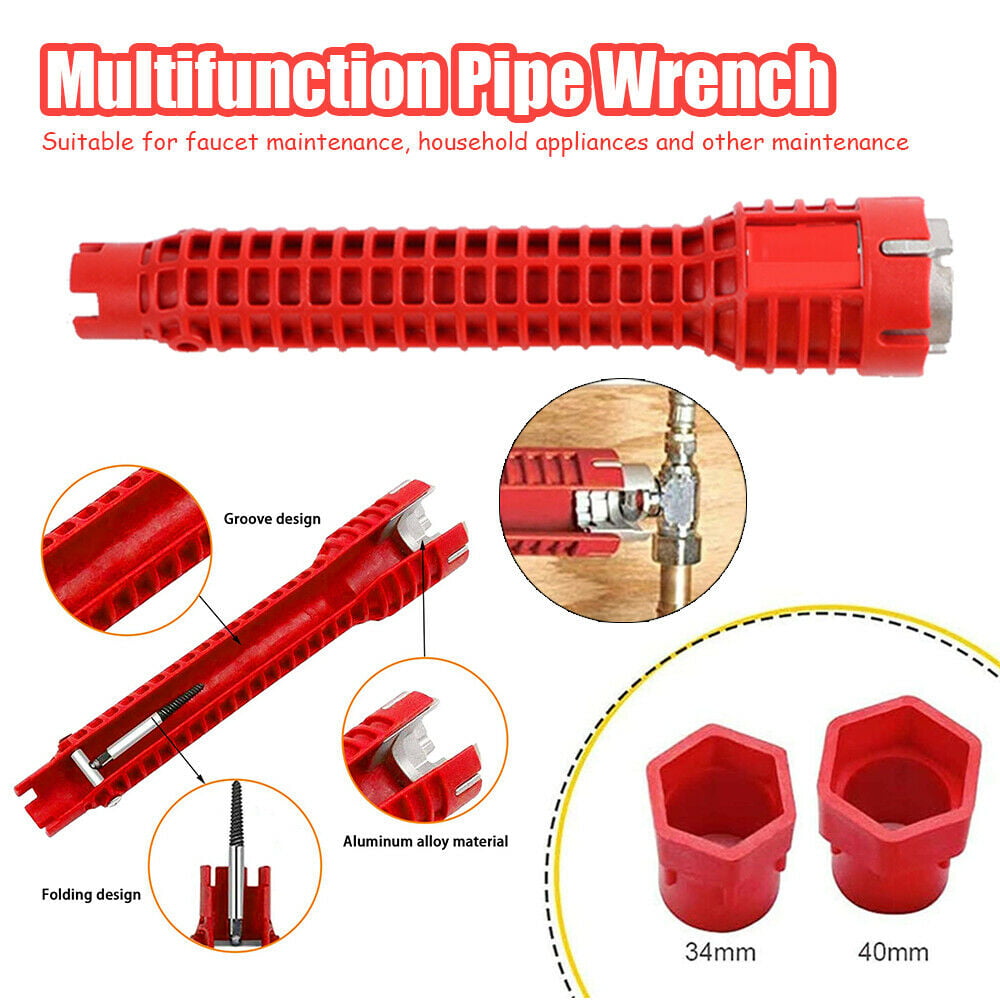 Faucet Sink Installer Multi Tool Pipe Wrench For Plumbers Homeowners Spanner Red 