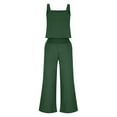thumbnail image 5 of UVEASISHA Cotton Linen Set for Women Boho Summer Beach Outfits 2 Piece Sleeveless Cropped Tank Tops and High Waist Wide Leg Pant Sets Green M, 5 of 7