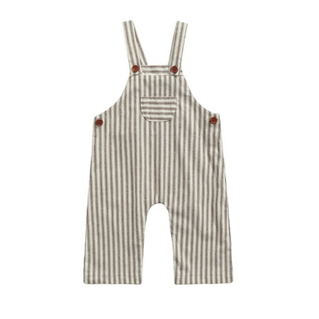

Amuver Infant Bib Jumpsuit with Vertical Stripes Print Buttons Loose Version Casual Style Spring Clothing